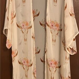 Floral Kimono with Bull Skull Design